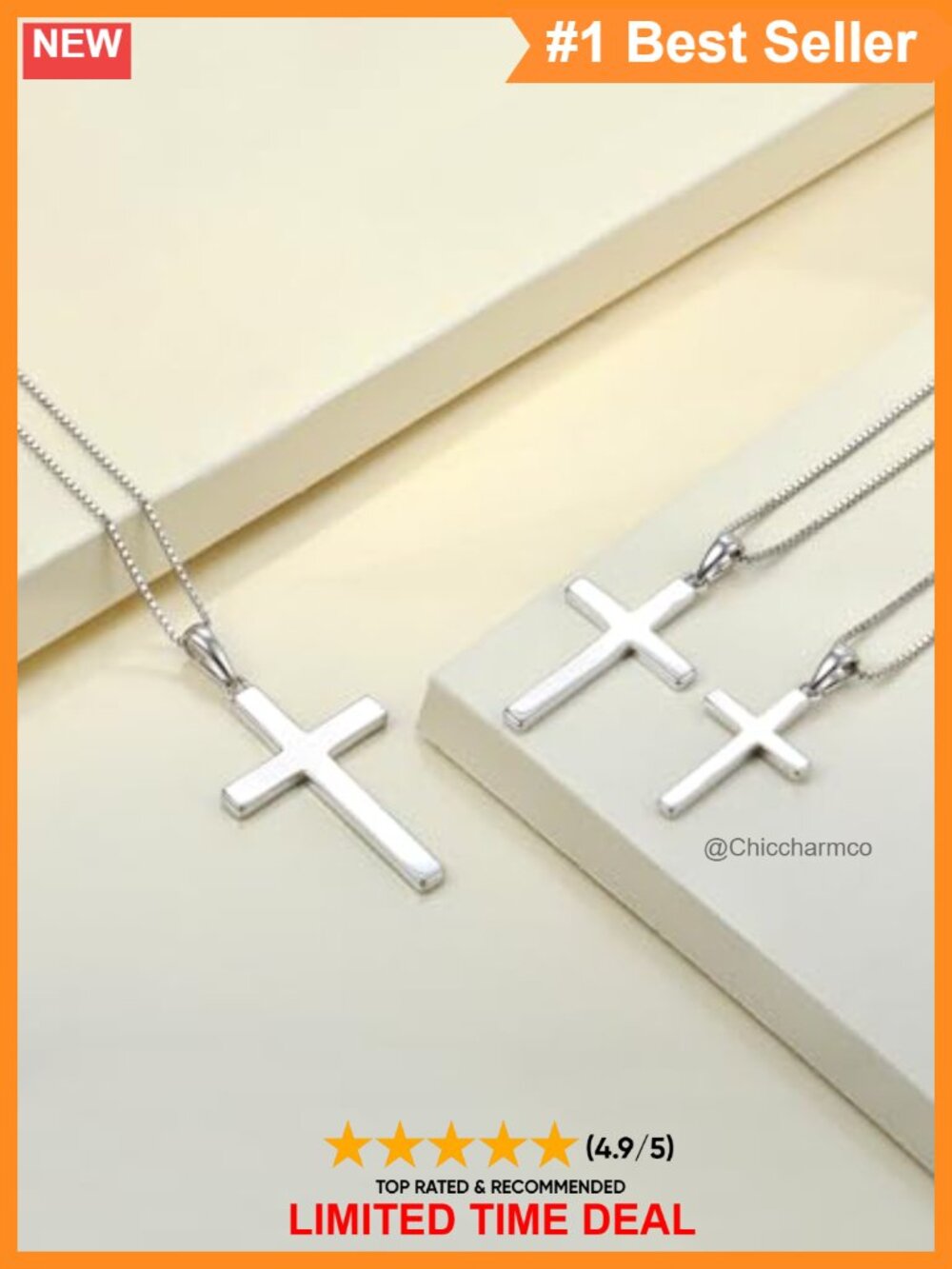 Sterling Silver Cross Pendant Necklace Box Chain 20" Unisex Gift - Picture 2 of 6